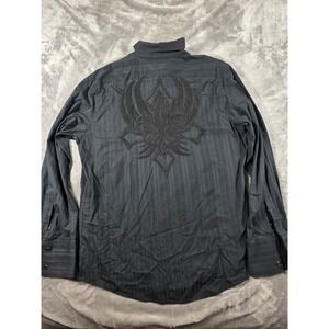 Royal Underground Button Up Shirt Men XL Black Embroidered Back Tonal Stripe